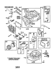 Cylinder Diagram and Parts List for 12H801-2309-B1  Briggs and Stratton Engine